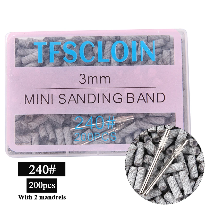 200/100pcs 3mm 미니 샌딩 밴드(맨드릴 세트 포함) 전기 매니큐어 액세서리 도구(죽은 피부 제거용) 80/120/180/240 그릿