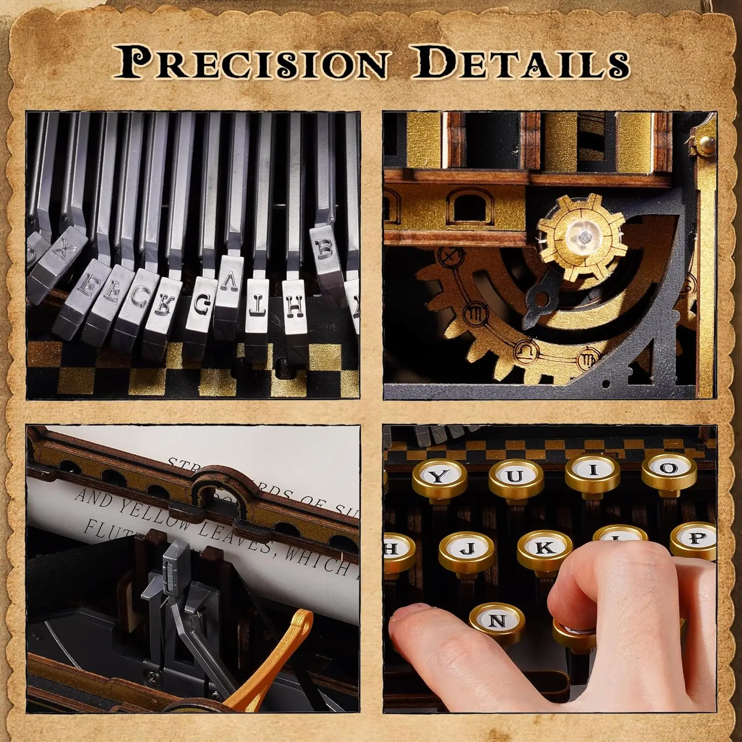 Rokr 빈티지 모델 키트 기계식 타자기 3D 나무 퍼즐 조립 프로젝트 레트로 책상 홈 데코 독특한 선물 클래식 버전
