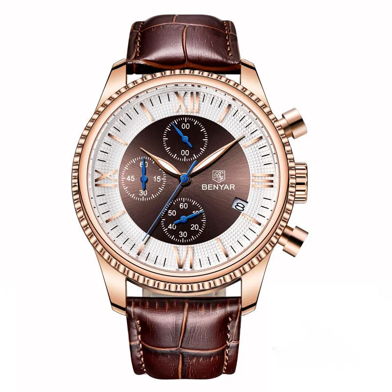 BENYAR Men's Watch Fashion Sport Quartz Watch For Men Wristwatch Top Brand Luxury Leather Watches Men Relogio Masculino