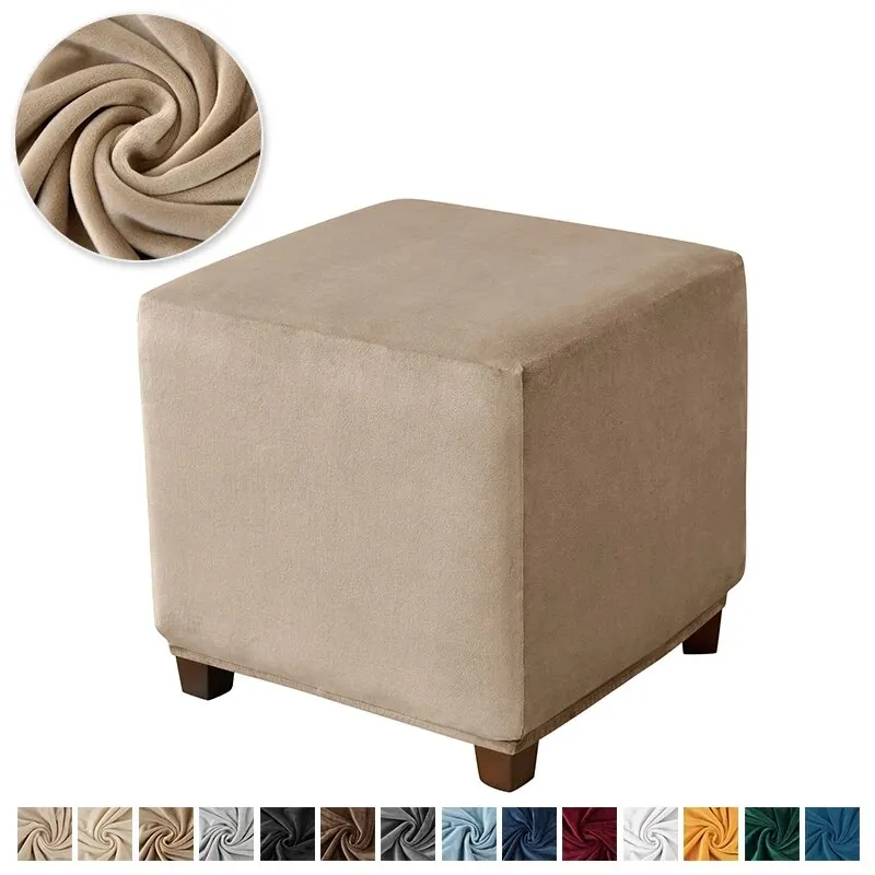Luxurious Velvet Ottoman Cover - Soft Elastic Slipcover for Living Room Footrest and Pouf Stool Protection