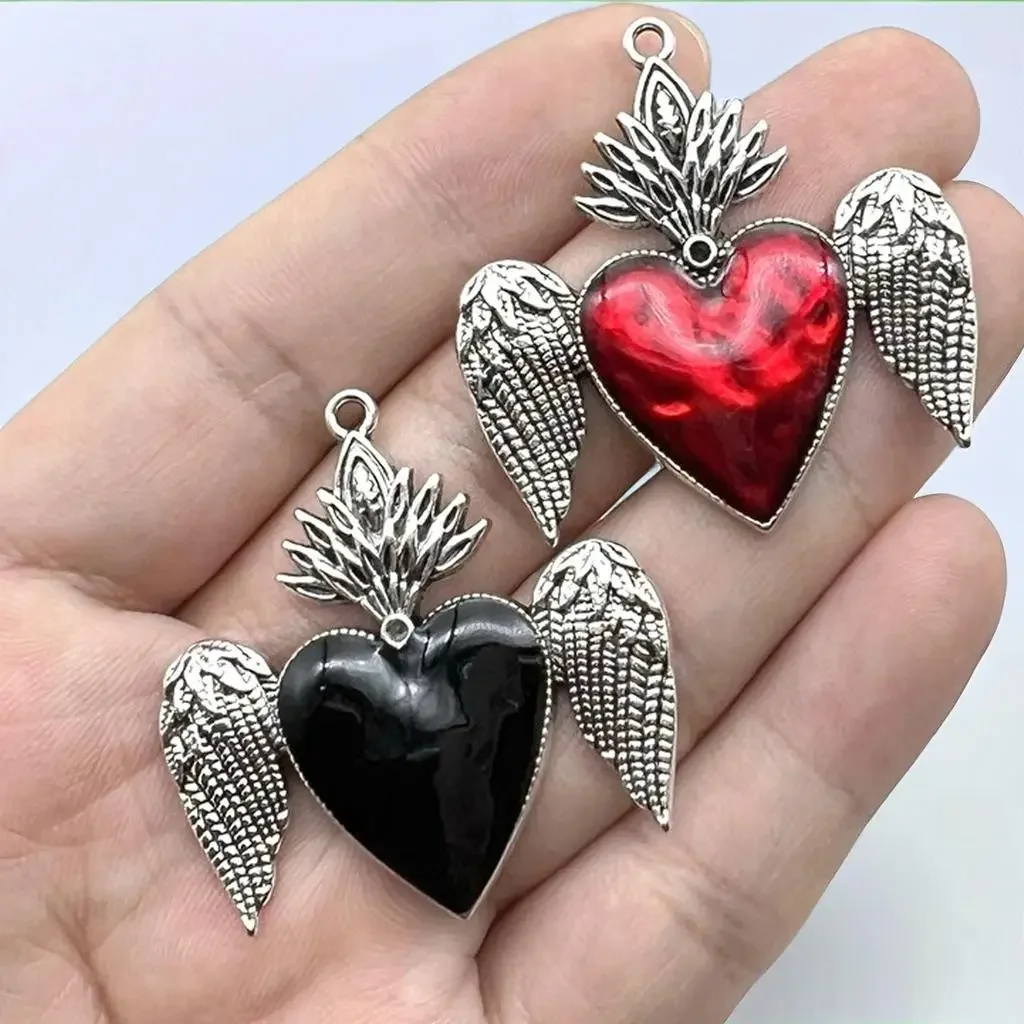 

2pcs 42x43mm Alloy Gothic Peach Heart Wings Charms Pendant for DIY Necklace Bracelets Jewelry Making Finding