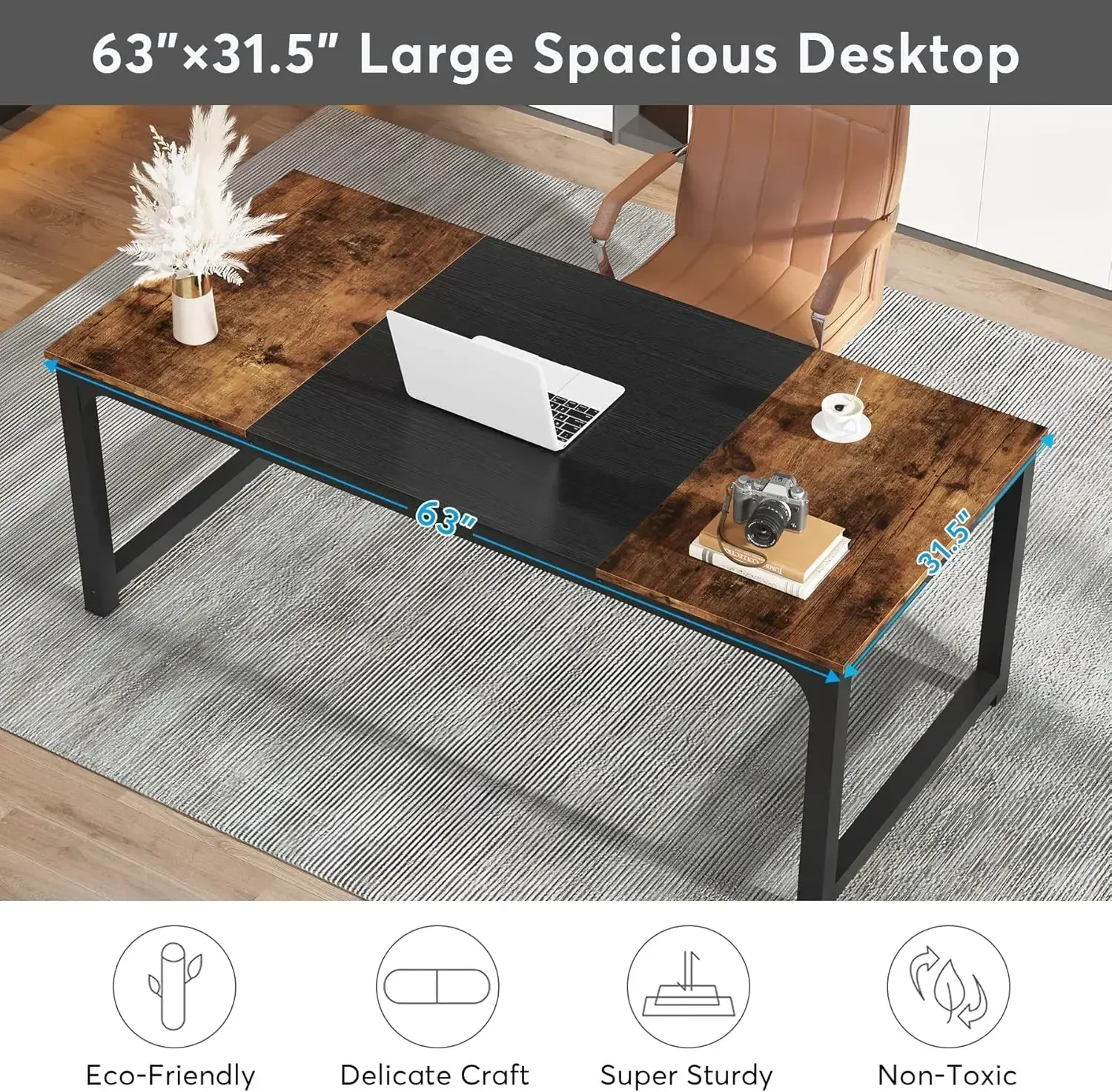 New2025-Modern Computer Desk, 63 x 31.5 inch Large Office Desk Computer Table Study Writing Desk Workstation for Home Office