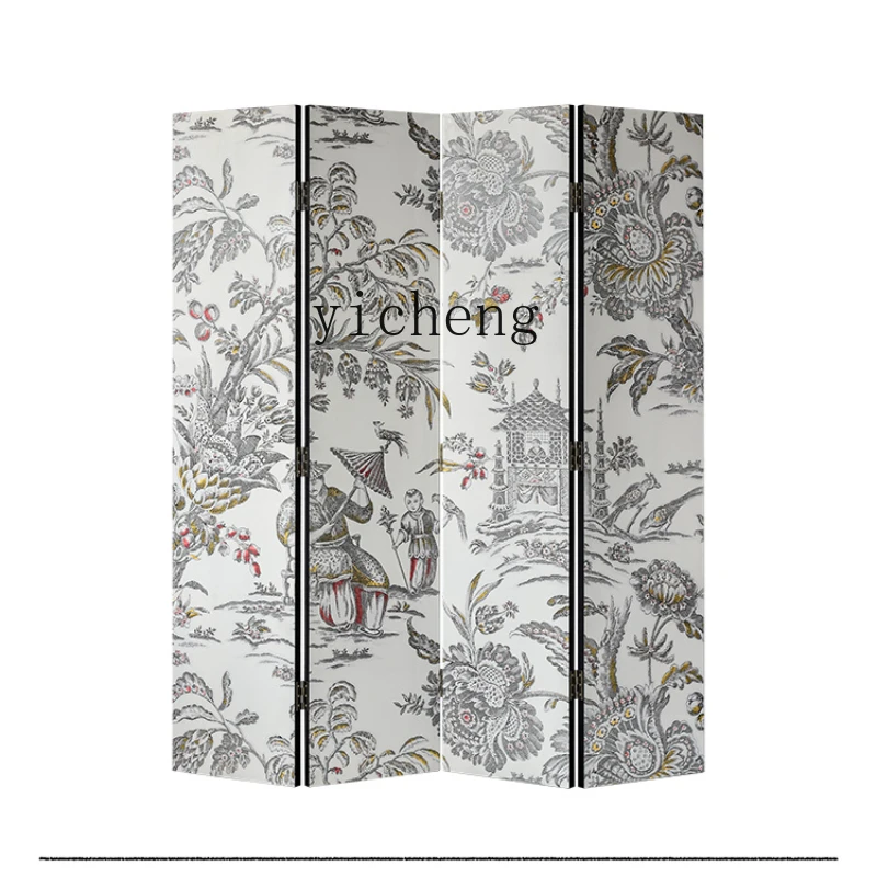 

XL art lacquer wood French screen "Oriental dream" medieval cream black and white new Chinese style