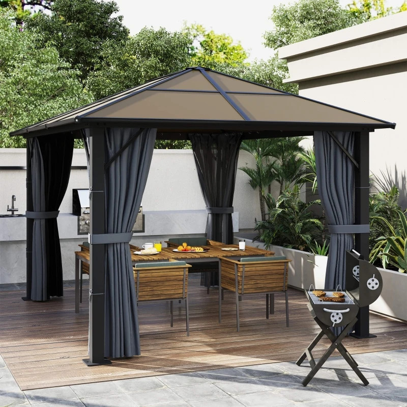 3x3m Pavillon mit Polycarbonat-Dach, Netzvorhängen, Aluminiumrahmen, Dunkelgrau – Detail 2