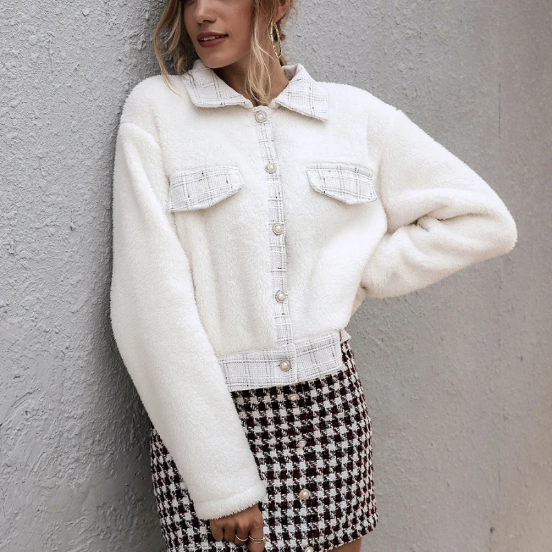 2023 Autumn and Winter Button Lapel Pocket Woolen Jacket Women's Long-sleeved Single-breasted Slim Temperament Women's Blouse