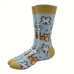 Men's Colorful Cat Alien Print Harajuku Sock - One size (Blue cat)