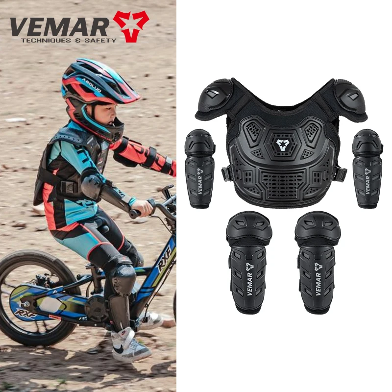 Motorcycle armor vest VEMAR Kid's Motorcycle Armor Vest Protection Motocross Body Jacket Protective Riding Elbow Kneepads Moto Full Armor Children