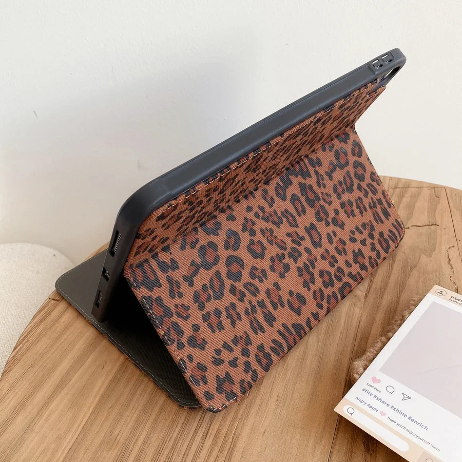 Leopard-Print Leather 3-Fold Stand Case