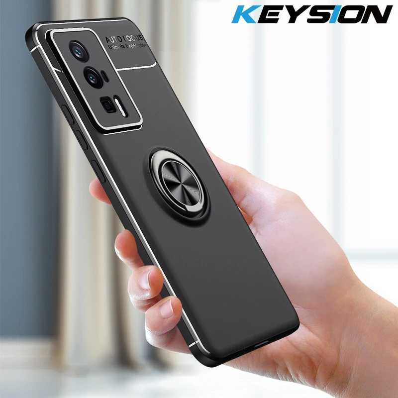 KEYSION Shockproof Matte Case for Xiaomi POCO F5 Pro X5 Pro 5G Soft Silicone Ring Stand Phone Back Cover for Redmi Note 12 Pro+_voghion.com