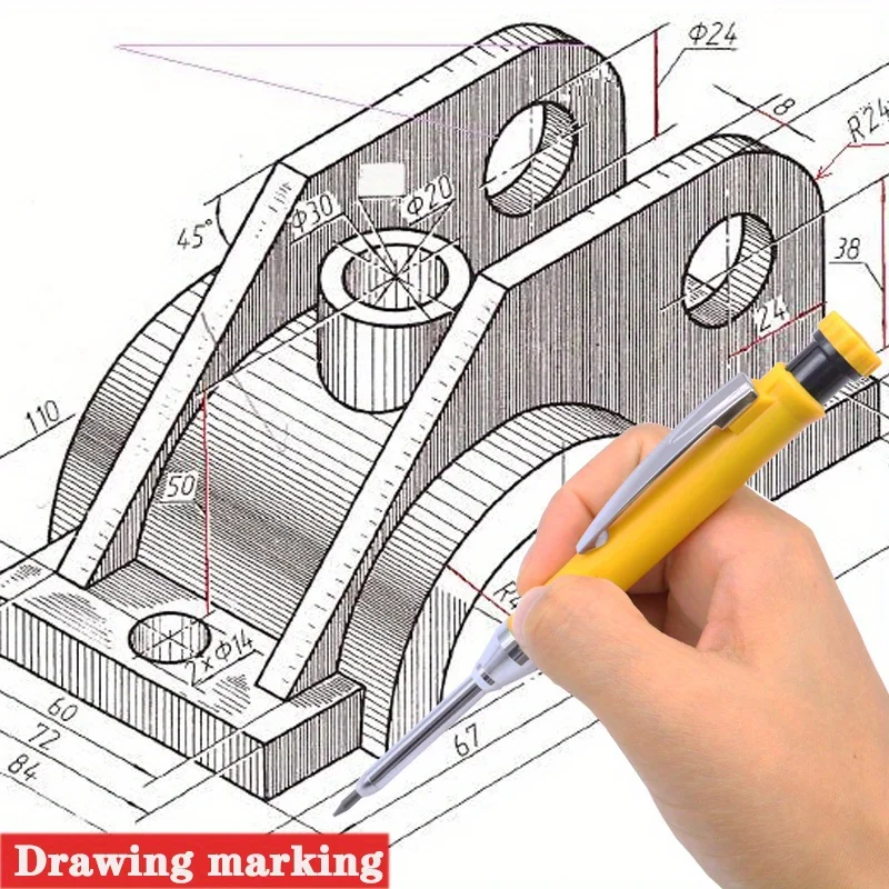Metal Carpenter Pencil Built-in Sharpener 4-Color Lead Refills Woodworking & DIY Crafts, Deep Hole Marking Construction 3