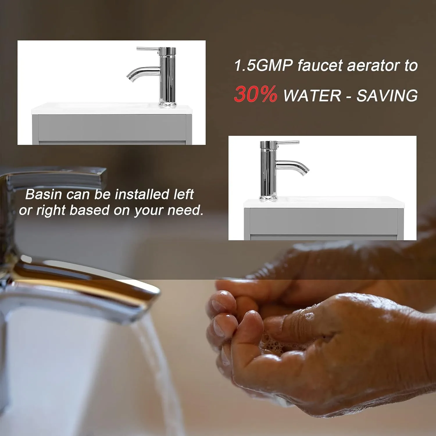 16" Small Bathroom Vanity Sink Combo, Painted Wall Mounted Floating Cabinet W/Resin Basin Sink Top, Chrome Water Save Faucet ﻿ 4