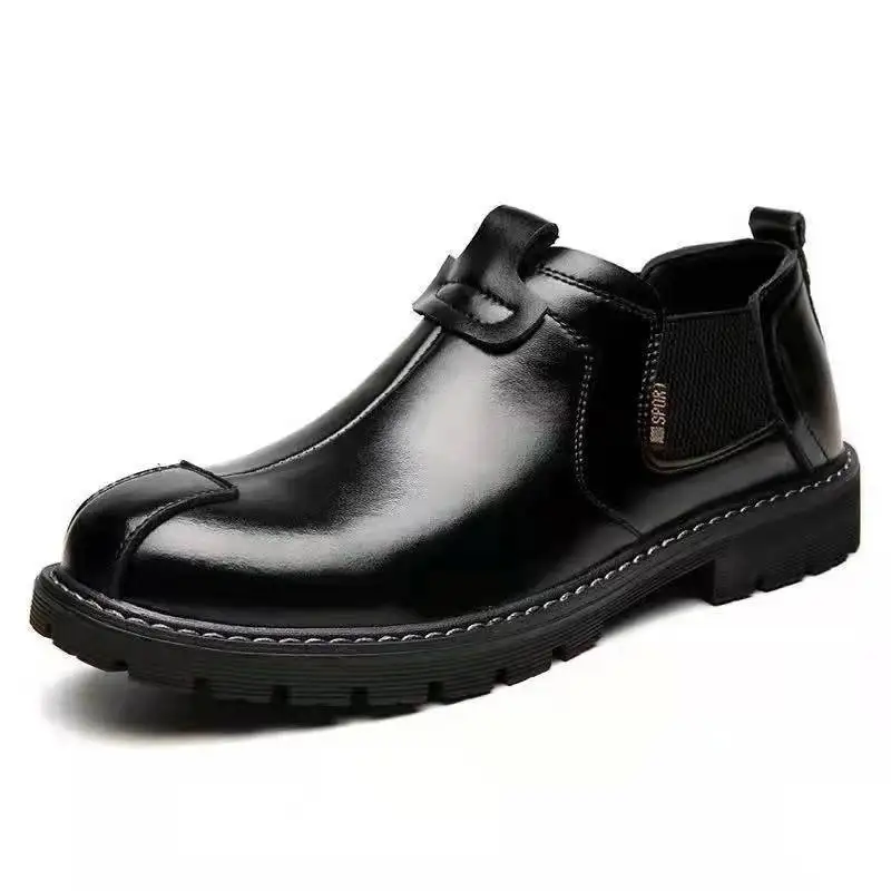 New Men's Shoes Vintage British Low Top Boots Men Casual Leather Shoes Men Round Toe Slip-On Business Boot Men Ankle Boots