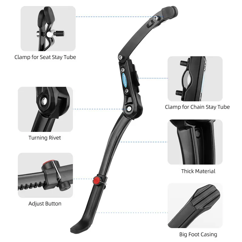 Dual Clamps Kickstand 24-29in Quick Height Adjust Bicycle Parking Rack MTB Road Chain Seat Stay Tubes Firm Install Strong Support bicycle kickstand bicycle stand bicycle support