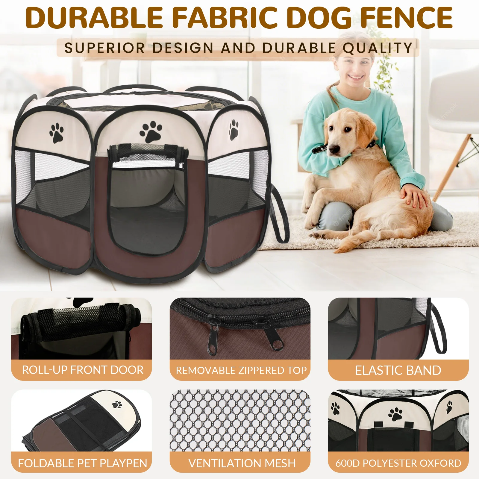 Foldable Octagonal Pet Playpen 4