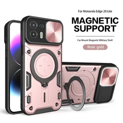 Heavy Duty Rugged Armor Magnetic Bracket Phone Case with Slide Camera Protection Cover for Motorola Edge 20 Lite (JS pink)