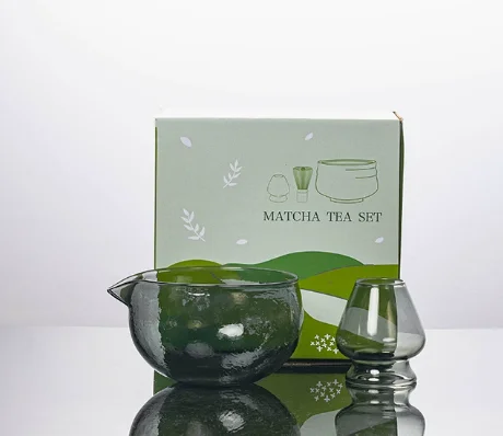 Elegant 500ml Japanese Style Hammered Glass Matcha Tea Set with Spout