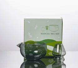 Elegant 500ml Japanese Style Hammered Glass Matcha Tea Set with Spout (Plum)
