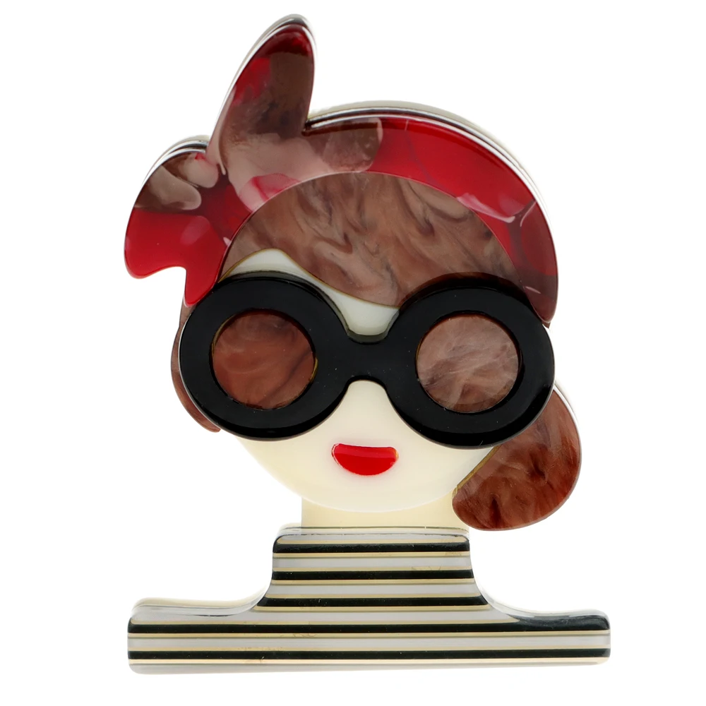 

CINDY XIANG Acrylic Cute Wear Bow Headband Girl Brooches For Women Brown Hair Figure Design Accessories High Quality