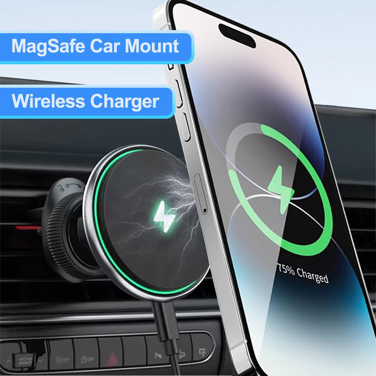 For Magsafe Car Mount Charger With Led Indicator Light Iphone 15 14 13 12 Magnetic Wireless Car Vent Charger Aluminium Abs Body