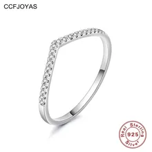 

CCFJOYAS 100% Real 925 Sterling Silver White Zircon Thin Rings for Women Simple Geometric Wedding Party Fine Jewelry