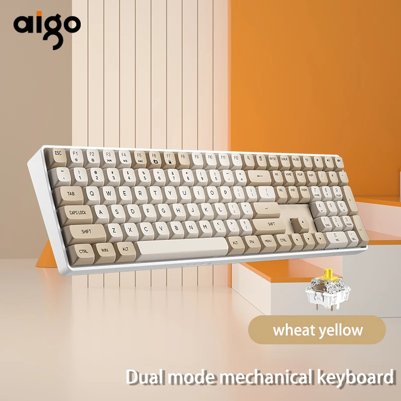 GO-Teclado mecánico para juegos A108, 2,4G, inalámbrico, USB tipo c, con cable amarillo, interruptor de 110 teclas, intercambiable en caliente, recargable