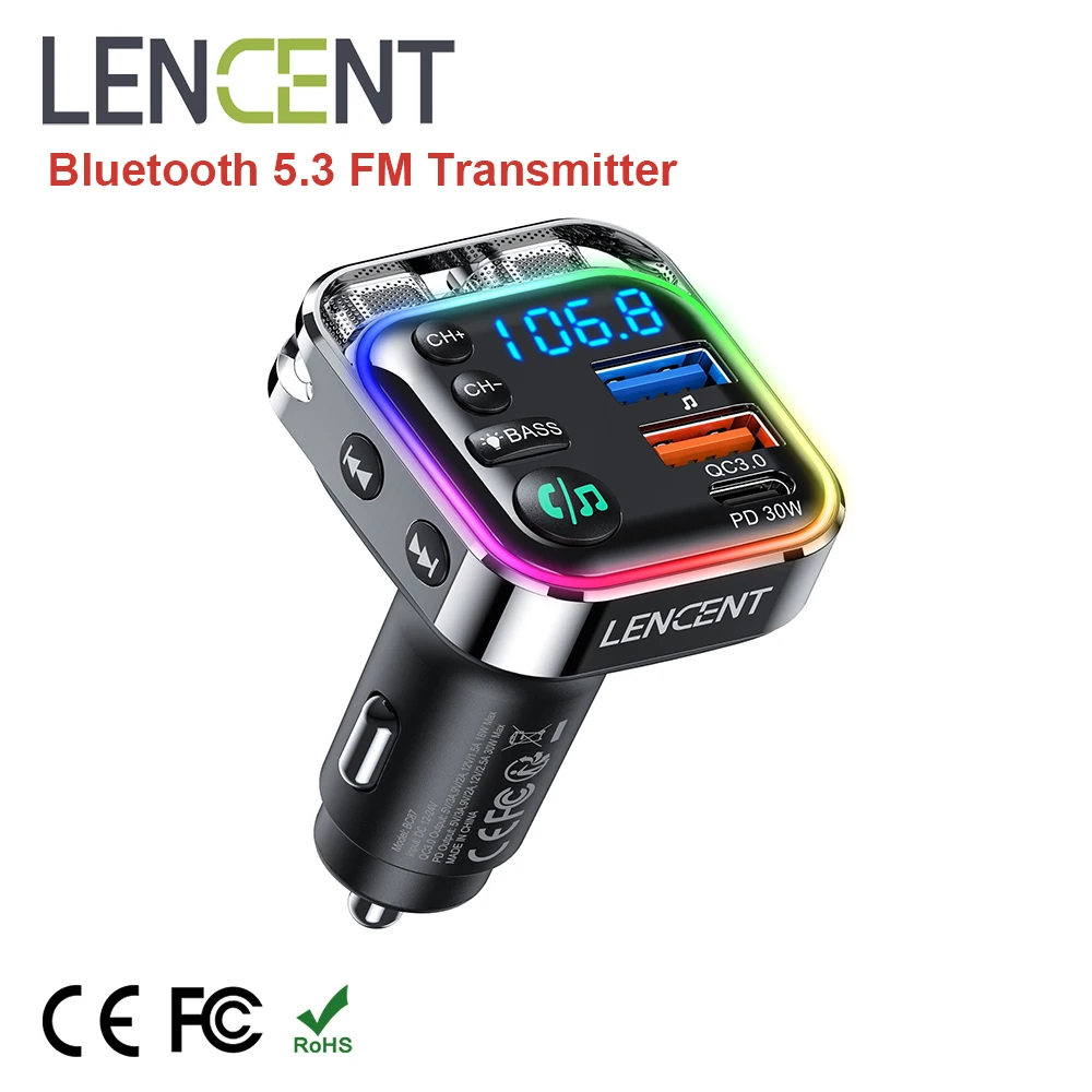 รูปสินค้า LENCENTบลูทูธ 5.3 เครื่องส่งสัญญาณFM PD 30W & QC3.0 Fast Chargerบลูทูธอะแดปเตอร์รถHi-Fiเพลง/Clear Calling Car Kit