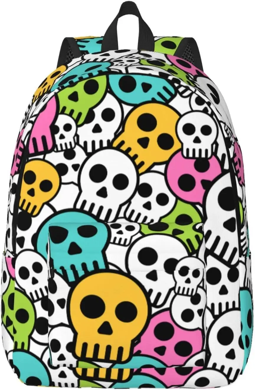 

Backpack Casual Lightweight Color Skull Laptop Backpack Men Women Travel Bag Outdoor Canvas Daypack