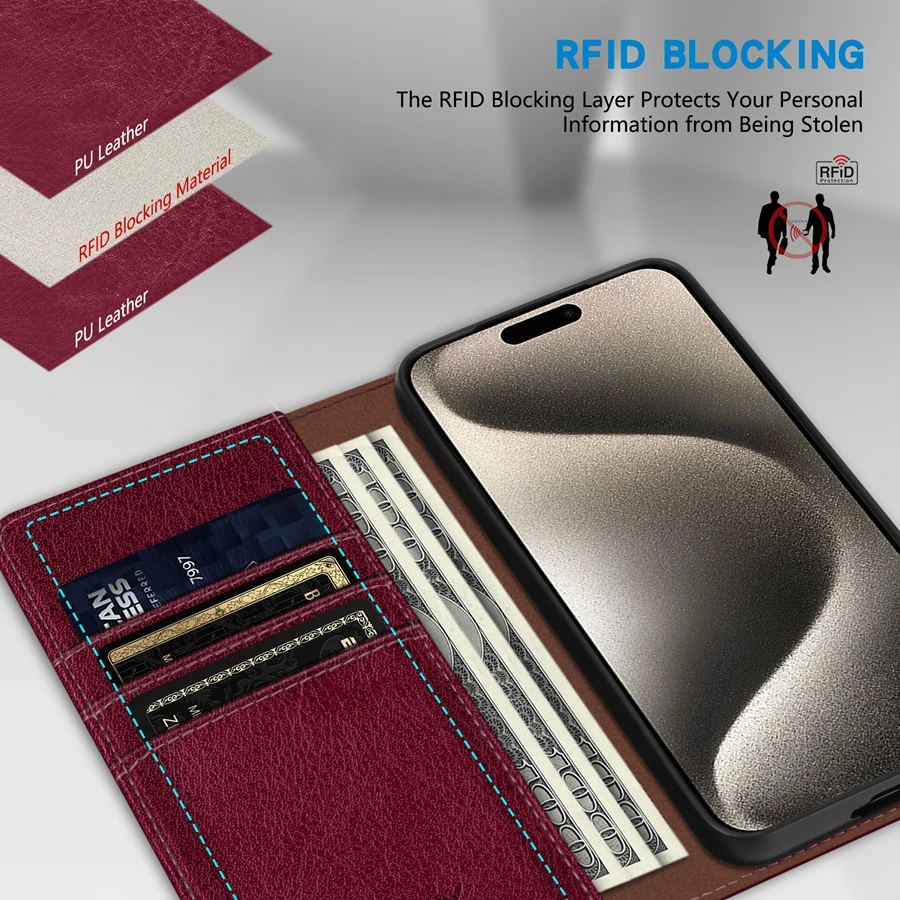 Wallet Skin Friendly Card Slot Magnetic Flip Leather Case For iPhone 17 Pro Max Air 16e 16 15 14 Plus 13 12 11 XR Card Holder