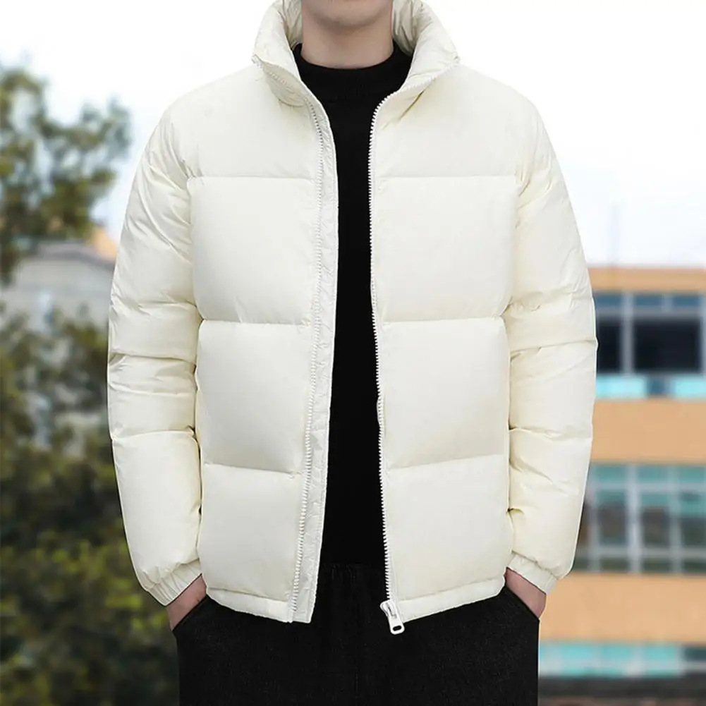 

Jacket Coat Winter Men's Down Coat with Zipper Stand Collar Thickened Padded Heat Retention Neck Protection for Cold Days