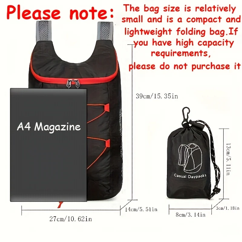 Lightweight Folding Backpack, Suitable for Hiking, Travel, Outdoor Adventures, Adjustable Shoulder Straps, Multiple Compartments