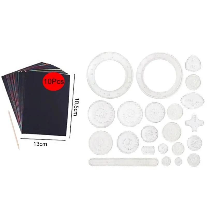 thumbnail image 1 of Kit de manualidades con diseño de espirógrafo de 10 a 33 piezas, clásico, increíble, arcoíris, mágico, papel para rascar, juguetes educativos para niños, 1 of 5