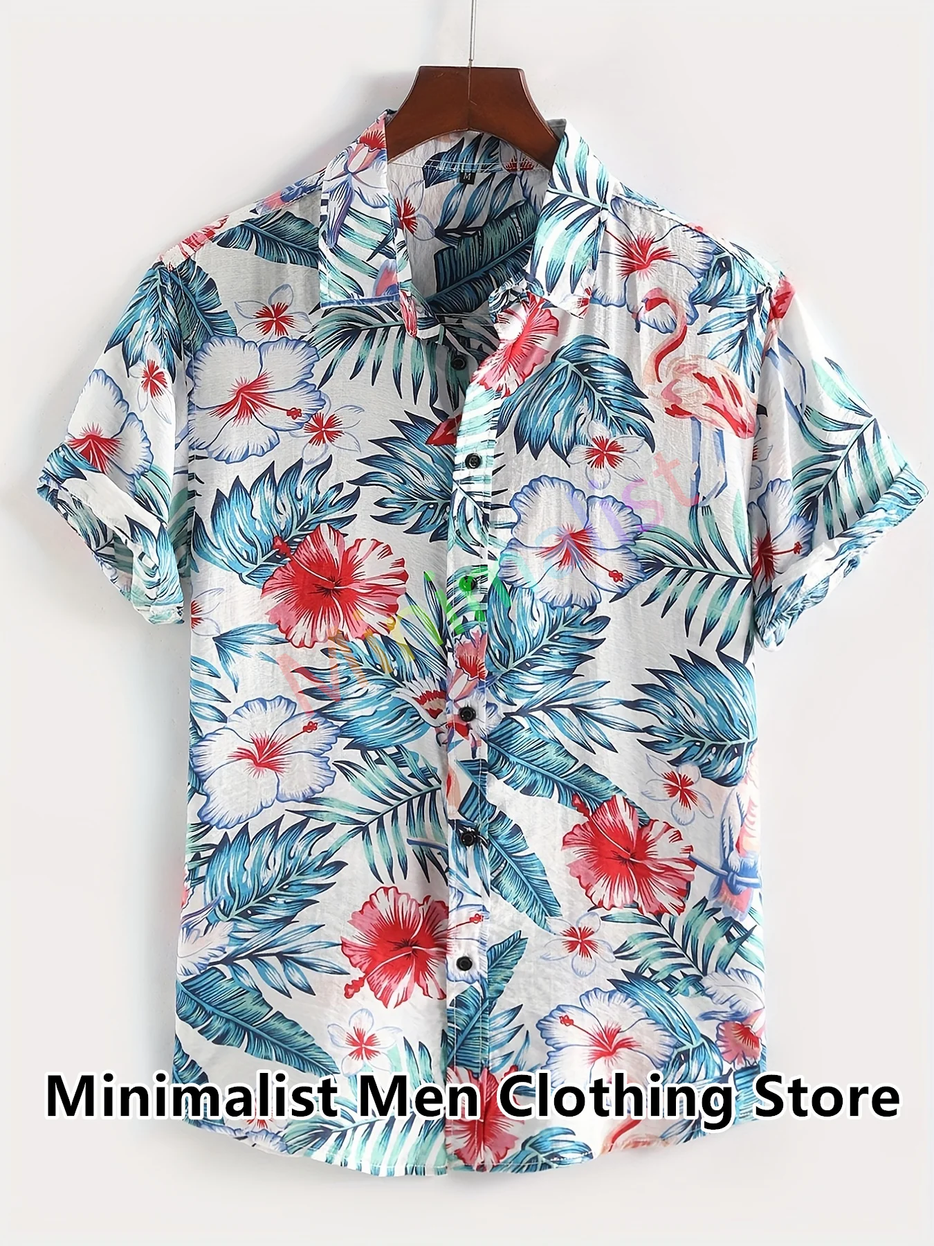 2023 Leaf and Flamingo Print Shirt For Men Hawaiian Casual Beach Short Sleeve Fashion Tops Male Blouse Summer Clothing 5