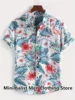 2023 Leaf and Flamingo Print Shirt For Men Hawaiian Casual Beach Short Sleeve Fashion Tops Male Blouse Summer Clothing 5
