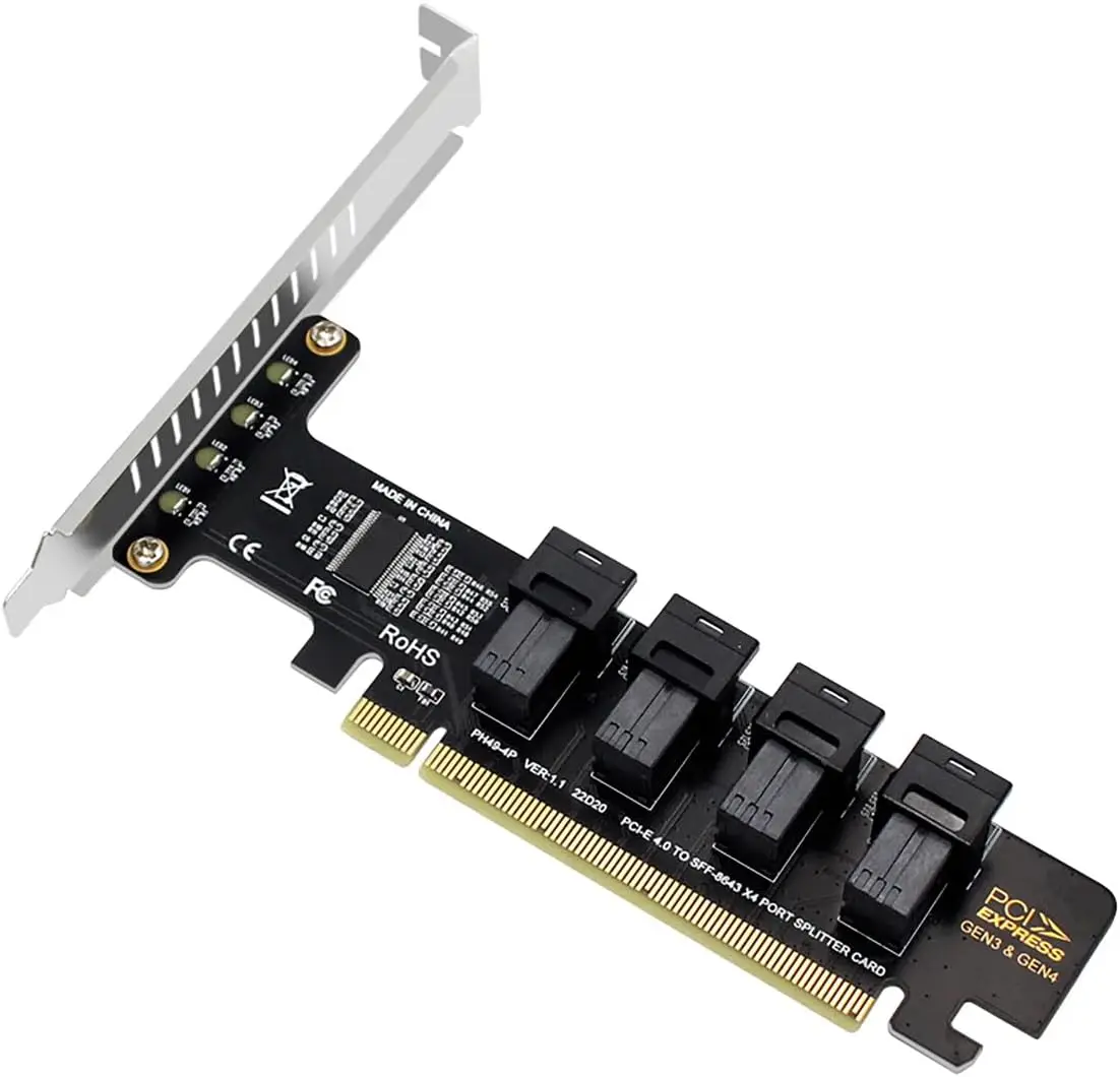 Pcie X16 To 4 Ports U.2 Nvme Sff-8643 Sff-8639 Expansion Card Pci-e 4.0