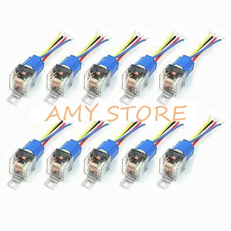 10pcsCarAlarmSPDTGreenIndicatorCarRelay5PinCeramicSocket80A