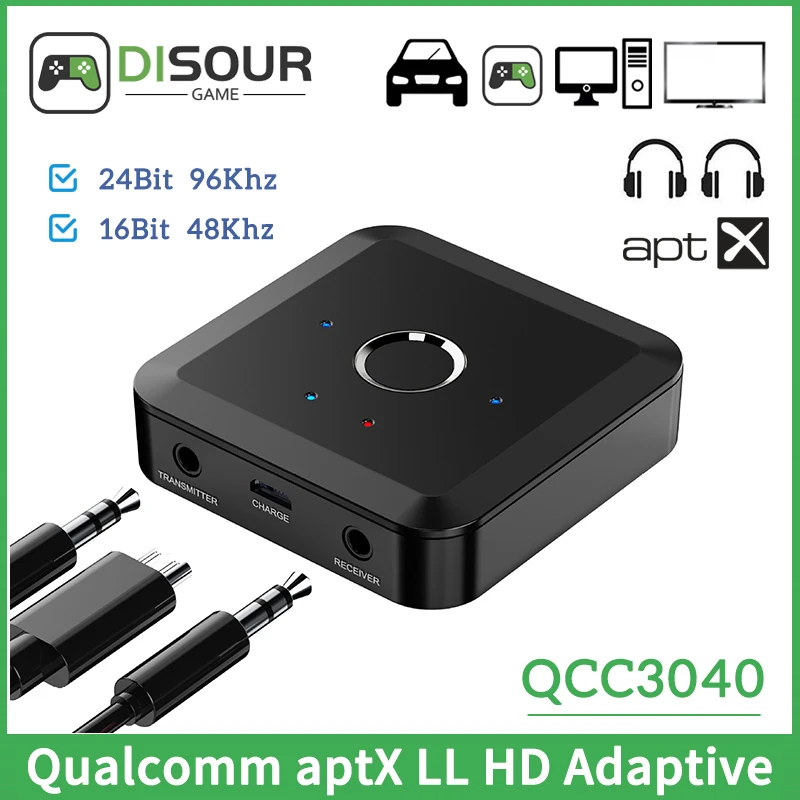 Disour Qcc3040 em Bluetooth 5.2 Transmissor Receptor 24bit 96khz Aptx Adaptável ll hd de Baixa Latência Multi-ponto sem Fio Adapte