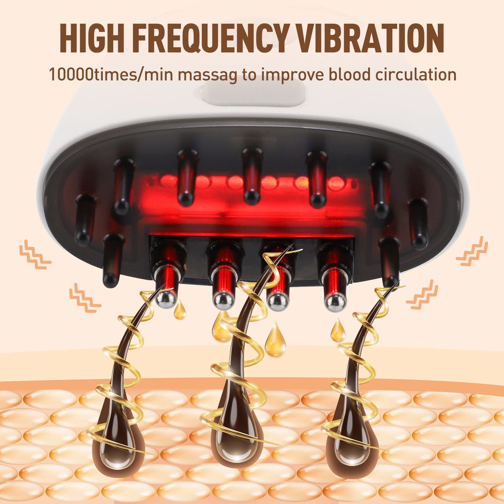Red Light Therapy Hair Growth Massage Comb Electric Vibration Head Massager Scalp Massage Brush Hair Oil Liquid Applicator