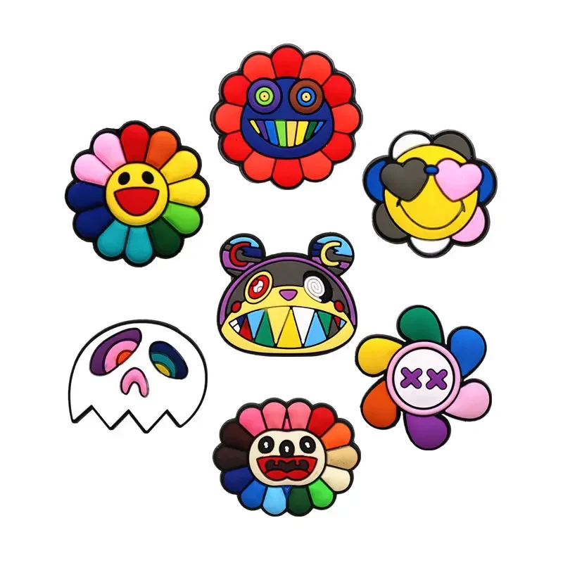 Shoe Charms 1pcs Graffiti Flowers Sunflower Fits for DIY Clog Sandals Decoration Smile Rainbow Sun Flower Pride Badge Pins