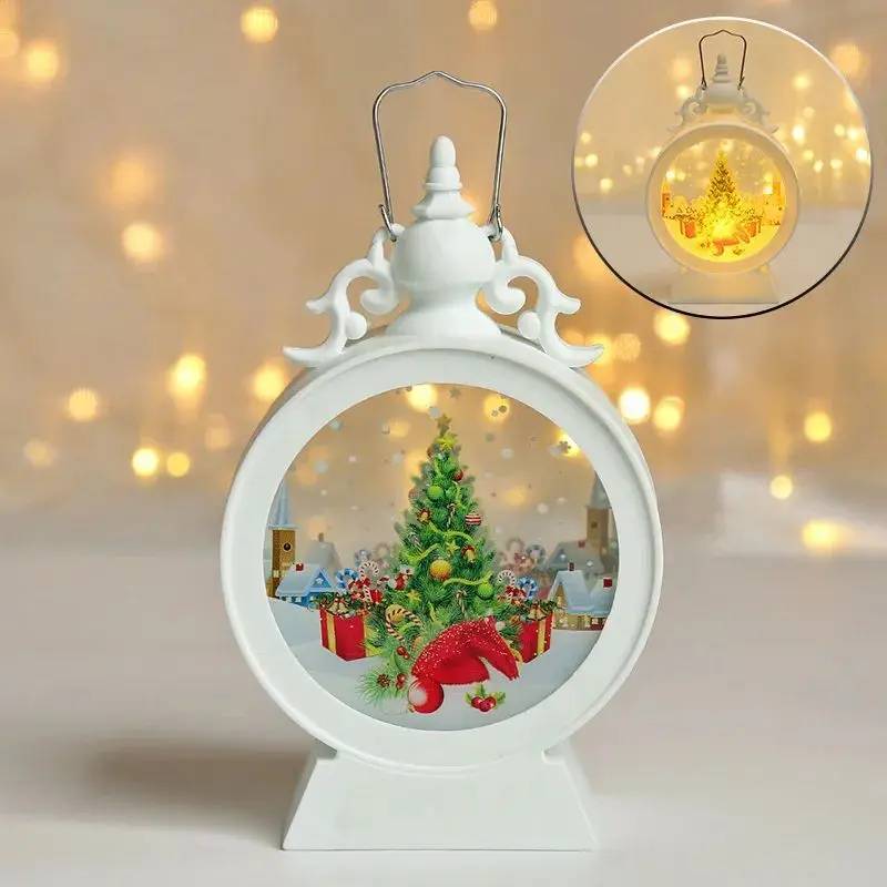 1pc Christmas Round Night Light Desktop Electronic Candlestick Light Holiday Window Decor Ornament Battery Powered No Plug