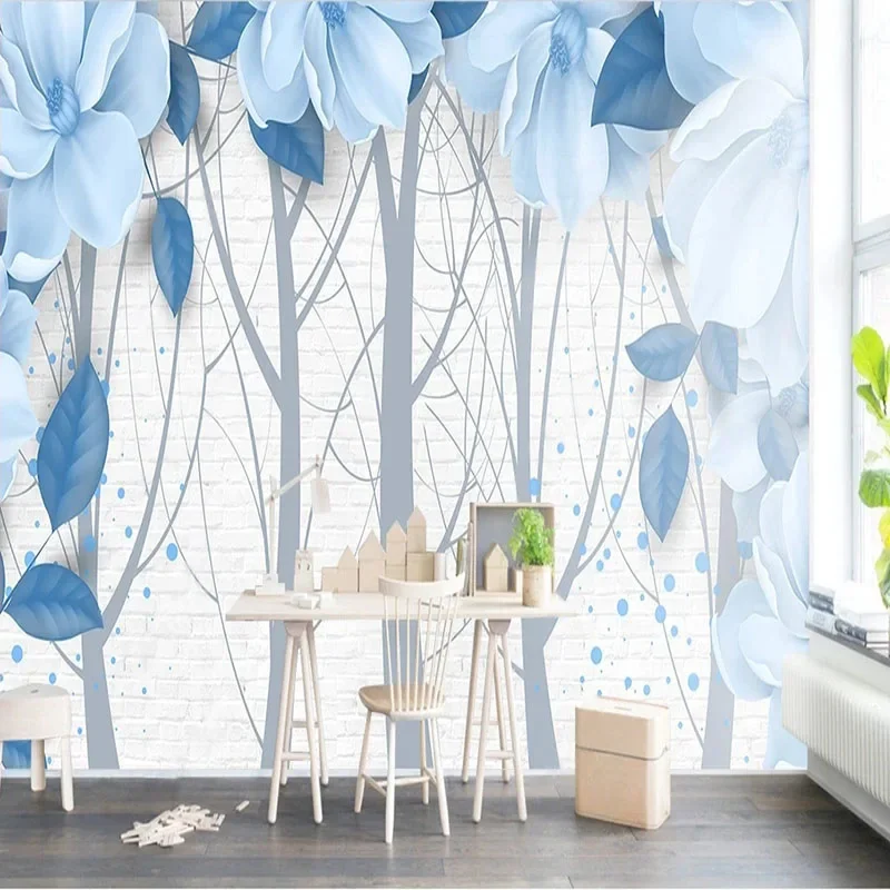 

Custom Blue 3D Three-Dimensional Flower TV Background Wall For Modern Living Room Sofa Decoration Papel De Parede Home Décor