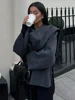 Solid Long Sleeved Short Coat With Scarf Women Loose Single Button Warm Jacket 2024 Autumn Winter Fashion Female Streetwear 5
