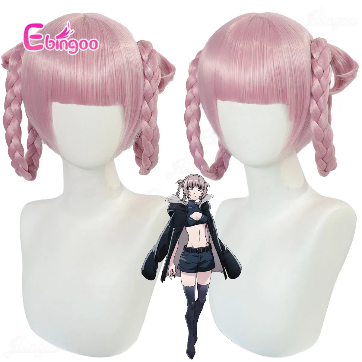 Ebingoo Synthetic Wig Anime Call of the Night Nanakusa Nazuna Cosplay Wig Pink Braid Hair Halloween Costume Party Role Play Wigs