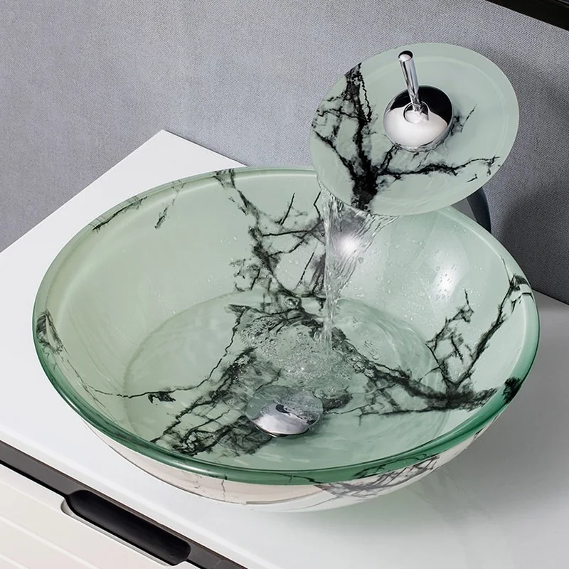 

Bathroom Sink Tempered Glass Basin Hotel Artistic Wash Basin Countertop Sinks Round Toilet Sink Washing Hand Basin