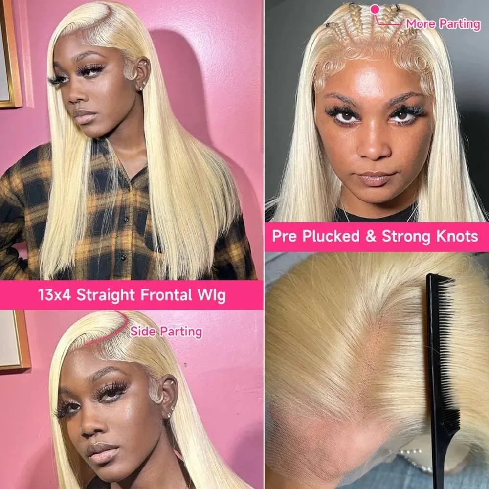 34 Inch 13x4 Blonde 613 Color Human Hair Wigs Straight Lace Frontal Wig 13X4 Brazilian Wig For Black Women 5