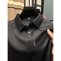 Haut de gamme flambant neuf été couleur unie soie coton haute qualité à manches courtes Polo hommes à la mode affaires sans couture haut décontracté 5