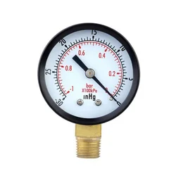 Compact Dual Scale Vacuum Pressure Gauge with Digital Display, 1/4 NPT Connection (Black)
