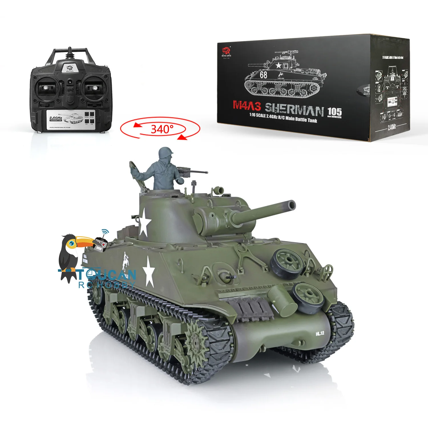 Heng Long 1/16 RC Tank 7.0 Plastic M4A3 Sherman RTR Model 3898 Barrel Recoil Battle Against Outdoor Toys for Boy TH17666-SMT7 2