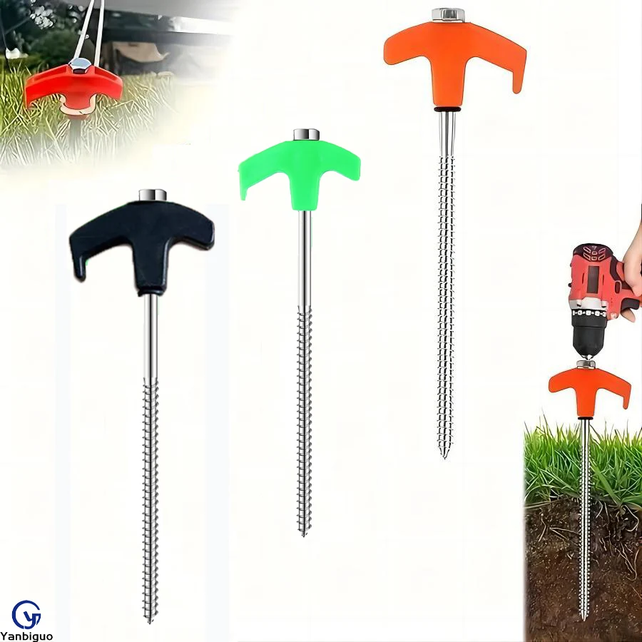 Screw in Tent Stakes Heavy Duty Ground Anchors Screw with Hex Head Driver Heavy Nails New Metal Tent Nails 4 pcs garden stakes