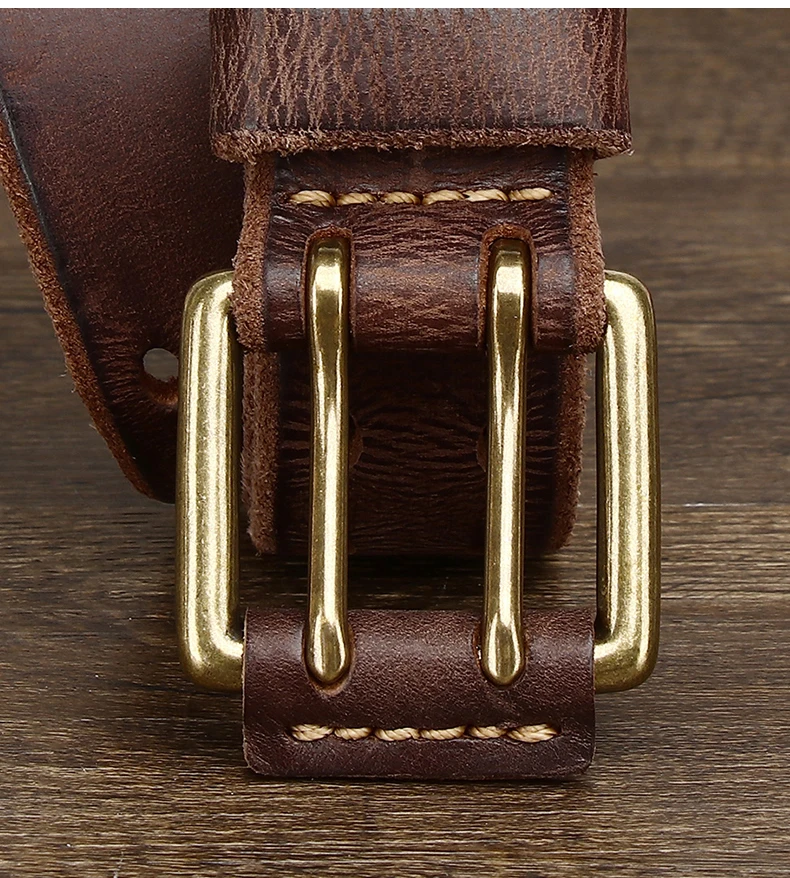 Ceinture en cuir véritable pour homme, travail rapide, double boucle,  griffe, mâle, cuivre, structure, rétro, marron, 3.8cm