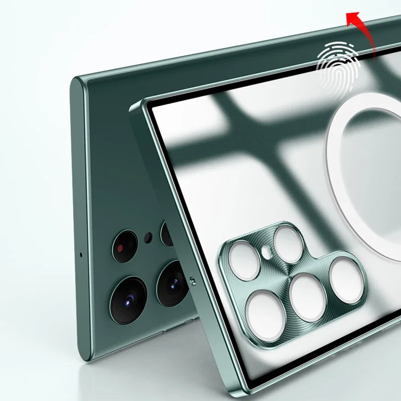 Magnetic wireless charging case for Samsung Galaxy S22 Ultra S23 S24 Plus 1 S20 FE Metal bumper aluminum transparent phone case